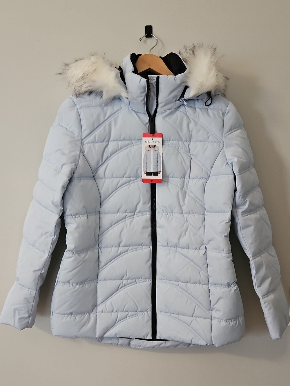 NEW! Nautica Light Blue Hooded Water Resistant Puffer Coat Size M - Picture 3 of 11